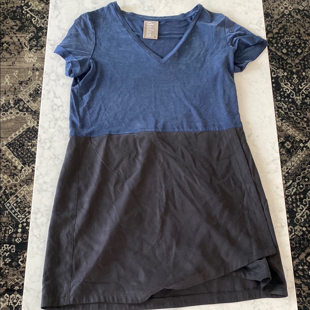 Colorblock V-Neck Dress in Blue and Black